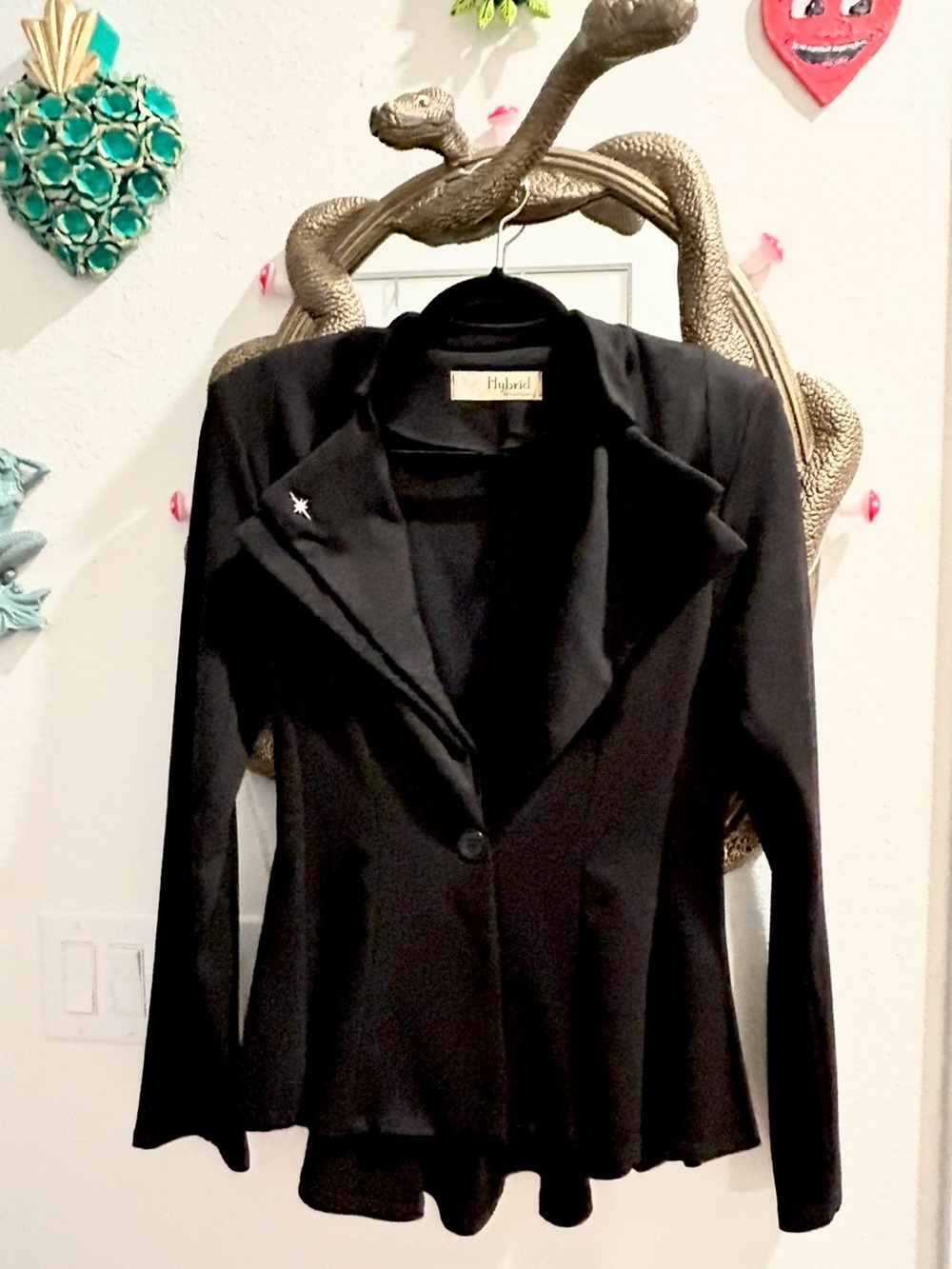Hybrid & Company Women's Double Notch Lapel Peplum Stretch Blazer Sz L